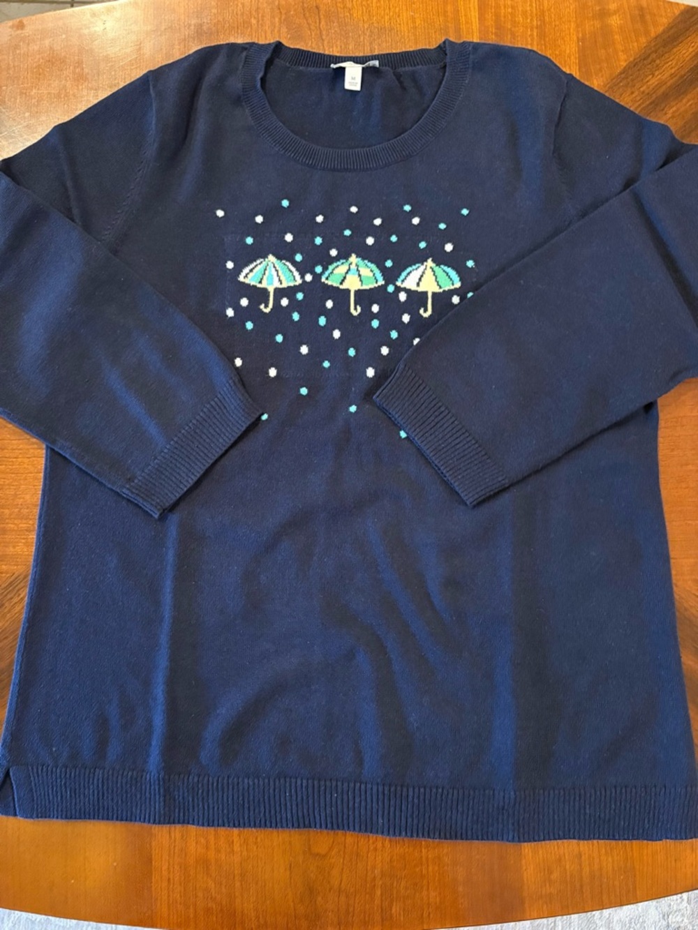 Talbots Women’s Navy Pullover Sweater with Umbrella Embroidery